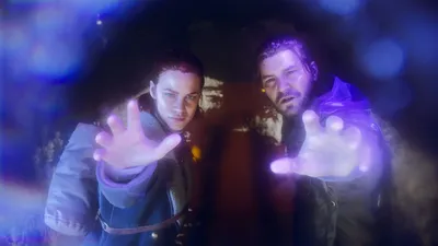 Official CONTROL Resonant screenshot of Dylan and Jesse Faden standing together with paranatural energy